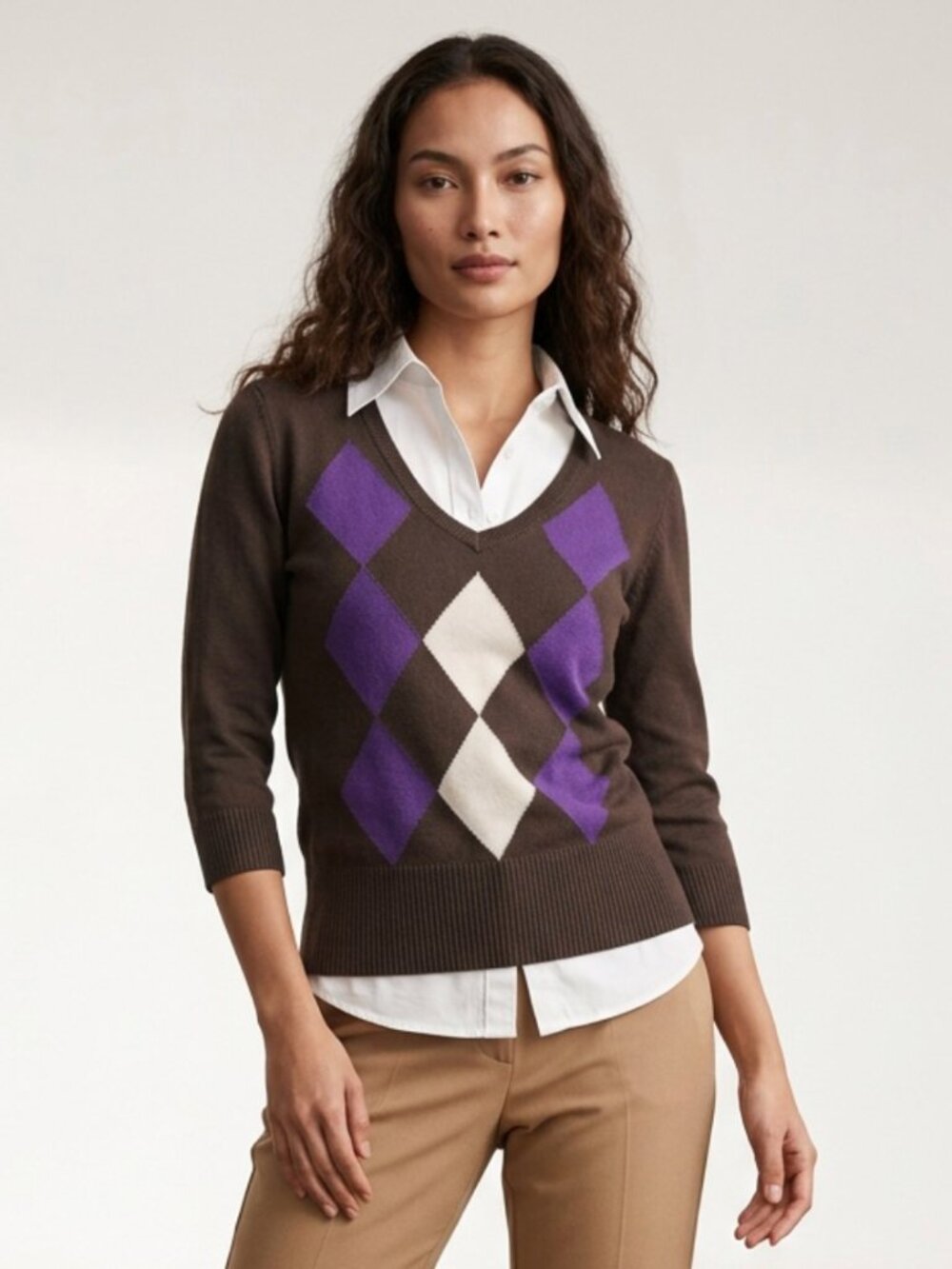 H&M | Brown Argyle Sweater Sz L